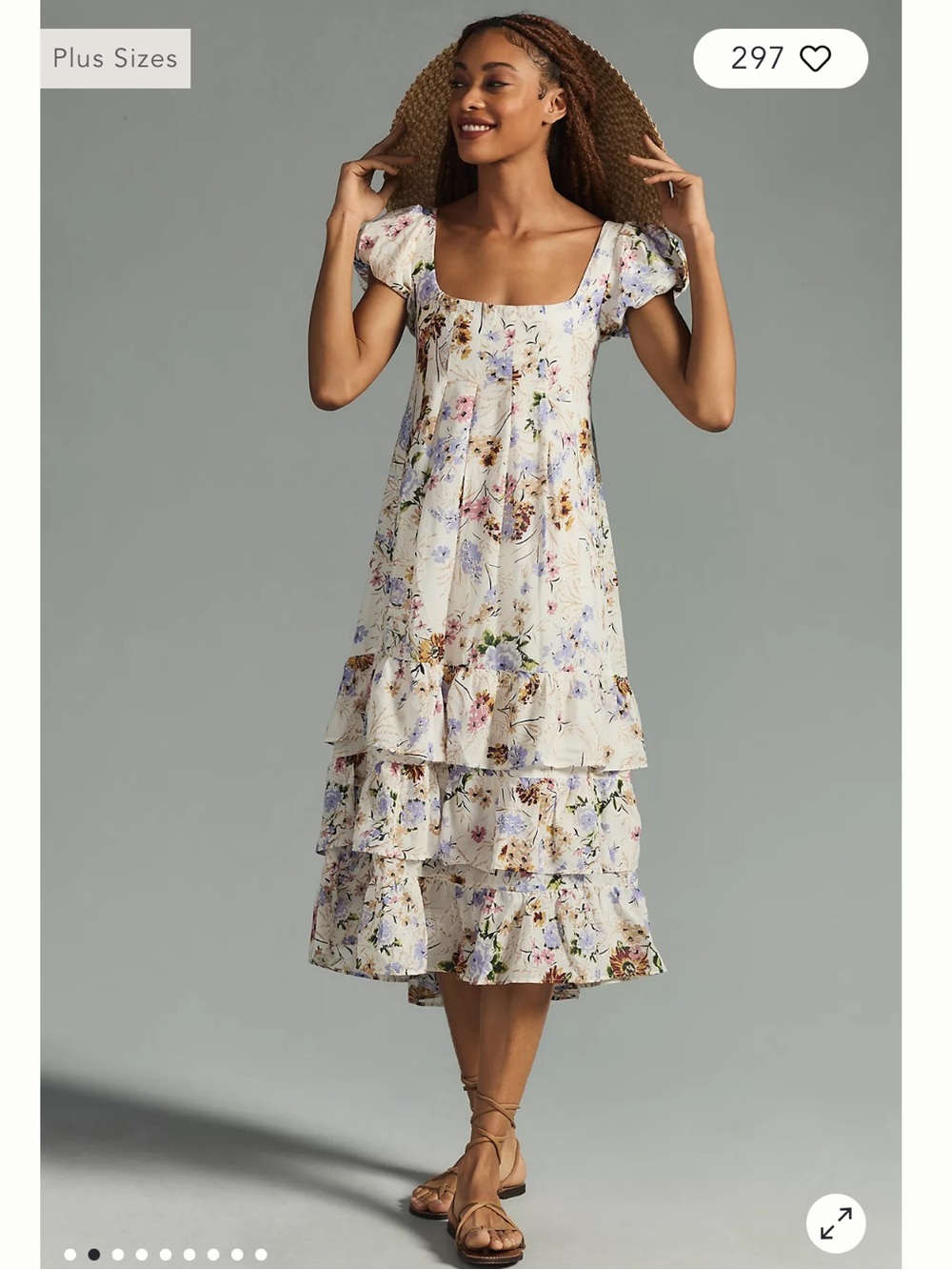 Anthropologie Tiered Cap Sleeve Floral Dress